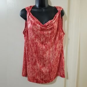 Hillary Radley Coral Abstract Print Draped Neck Sleeveless Top | L
